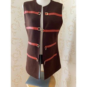 Vintage Gina Teresa 100% Wool/Leather Sweater Vest